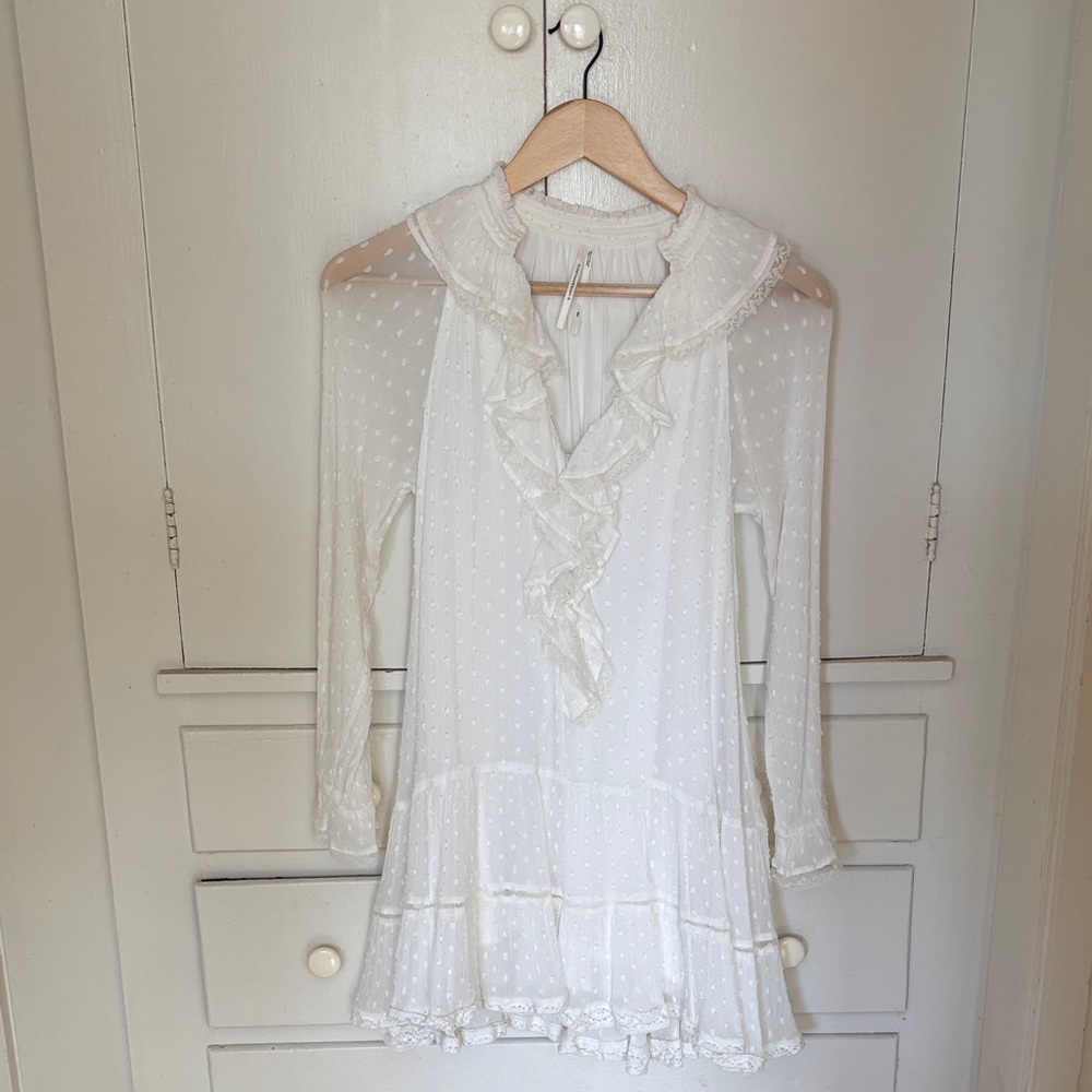 Anthropologie Cream Ruffled Blouse